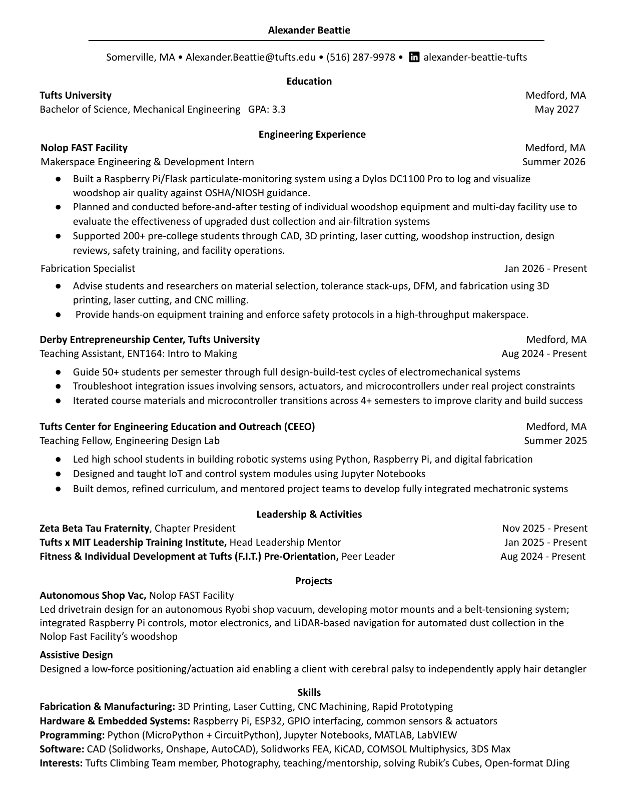 Resume of Alexander Beattie. Open the PDF for the full text and downloadable version.